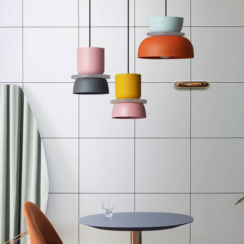 Metalen Hanglamp met Kleurrijke Macaronkap Eén Lichtpunt Modern Design Plafondverlichting voor Eetkamer Woonkamer | Sulvida