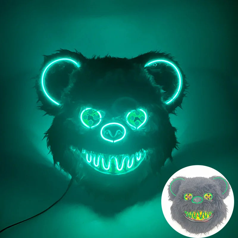 Verlicht Pluche Horrormasker Beer of Konijn met Neon Draad voor Feesten en Halloween Verkleedkleding | Sulvida