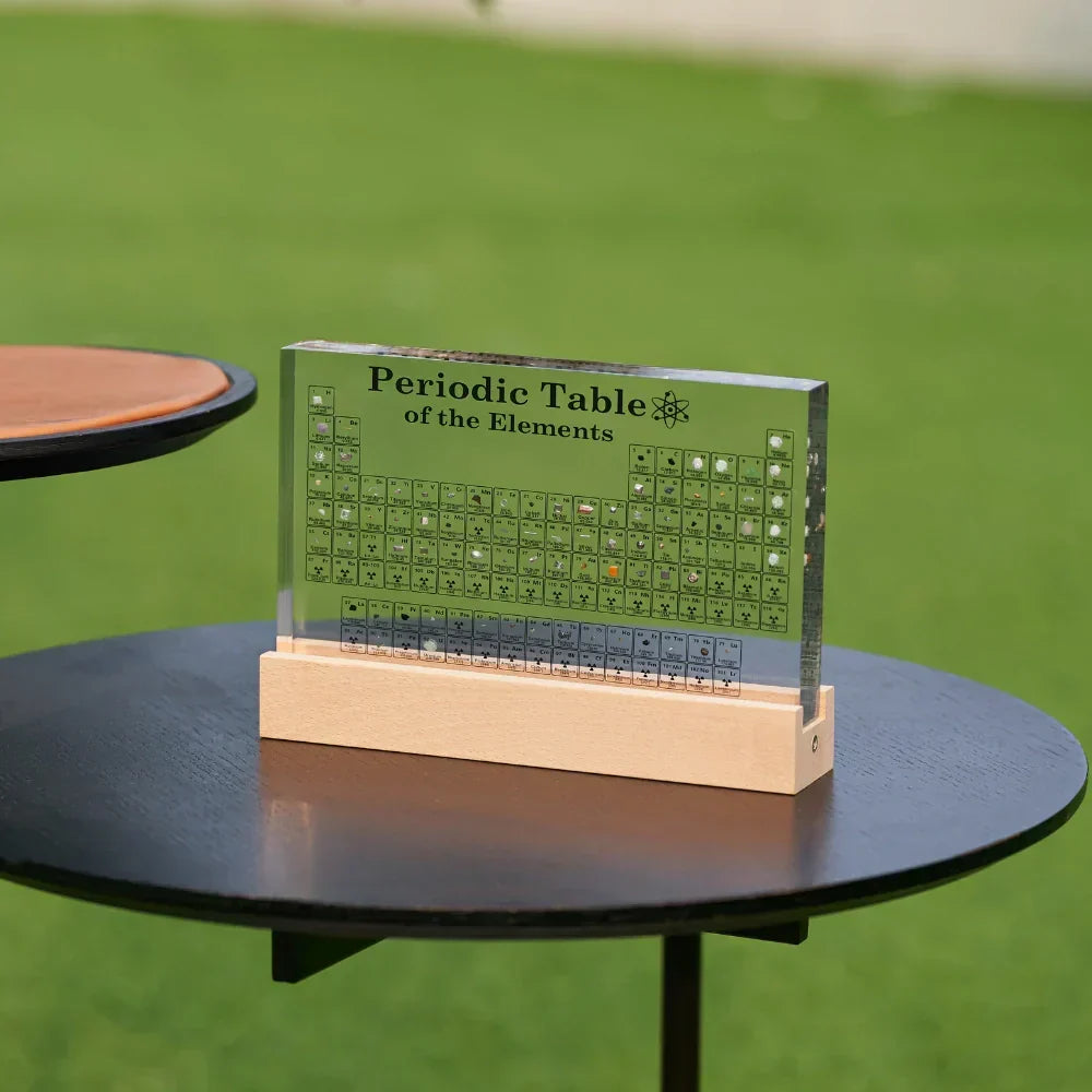 Verlicht Periodiek Systeem met 83 Echte Elementen Acryl Display Houten Voet LED Educatief Decoratief | Sulvida