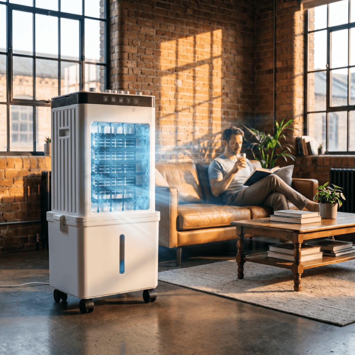 Mobiele Luchtkoeler 3-in-1 Ventilator met Bevochtiging Luchtzuivering Verrijdbaar Verstelbaar IJstank Timer | Sulvida