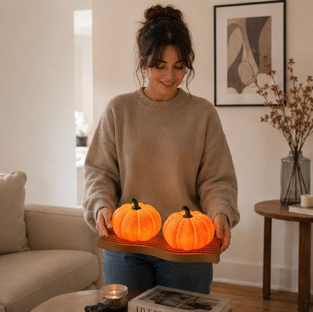 Pompoen nachtlampje met LED verlichting op batterijen decoratieve lantaarn voor Halloween feest en sfeervolle avonden | Sulvida
