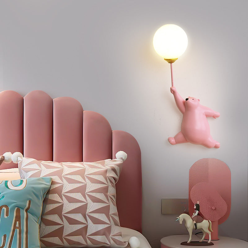 Wandlamp Beer met Ballon LED Wit Blauw Roze Kinderkamer Slaapkamer Woonkamer Leeslamp Acrylic Decoratief | Sulvida