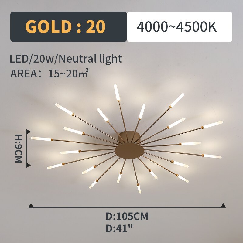 Plafondlamp vuurwerk-design zwart goud LED metaal acryl flush mount woonkamer slaapkamer modern luxe | Sulvida