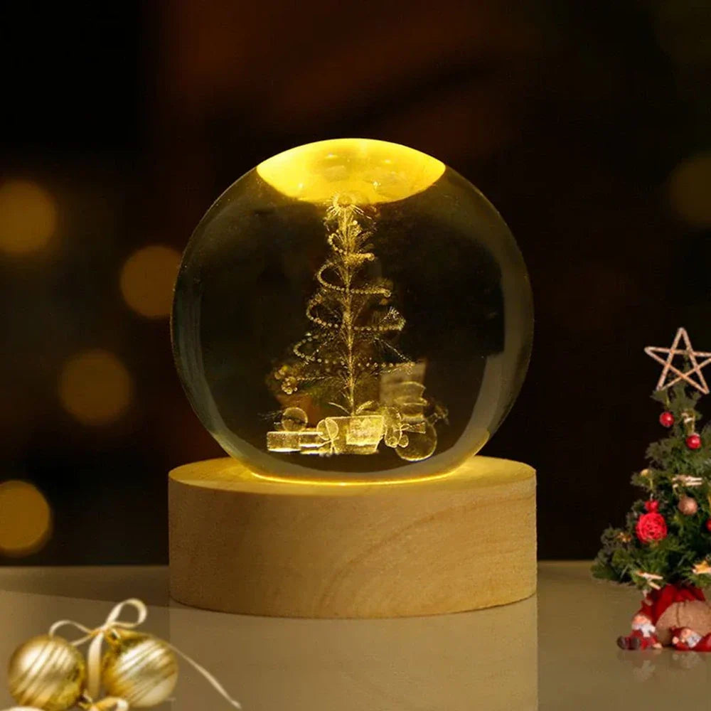 3D Kristallen Planeetlamp Met Houten Voet Warm Wit LED Verlichting Ruimtemotief Decoratieve Tafellamp | Sulvida