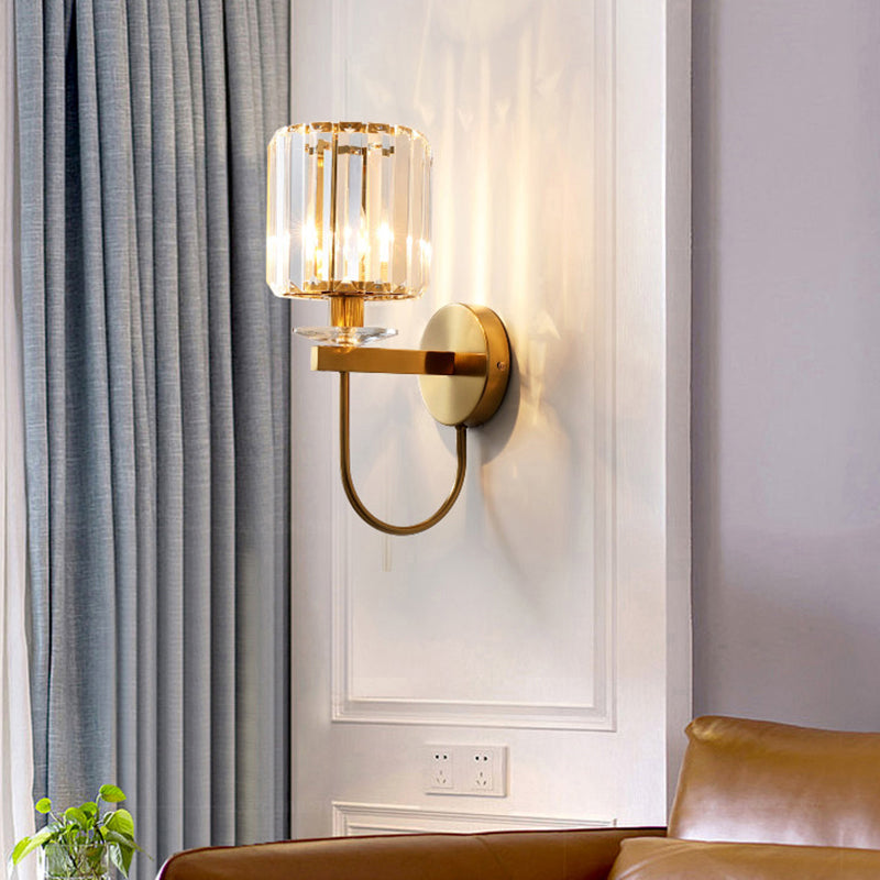 Wandlamp kristal met gebogen arm goudkleurig metaal E14 fitting modern interieur verlichting woonkamer slaapkamer | Sulvida