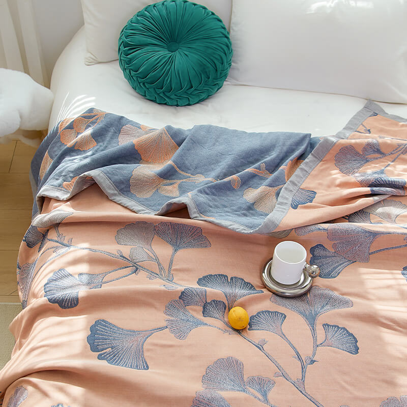 Omkeerbaar Dekbed met Ginkgo Bladmotief – Zomerdeken Katoen Gaas voor Tweepersoonsbed Queen King Bed Airconditioning Deken | Sulvida