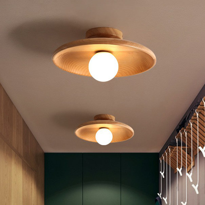 Houten Plafondlamp Schaalbowl Natuurlijk Minimalistisch Design Gang Hal Landelijk Sfeervol Plafondverlichting | Sulvida