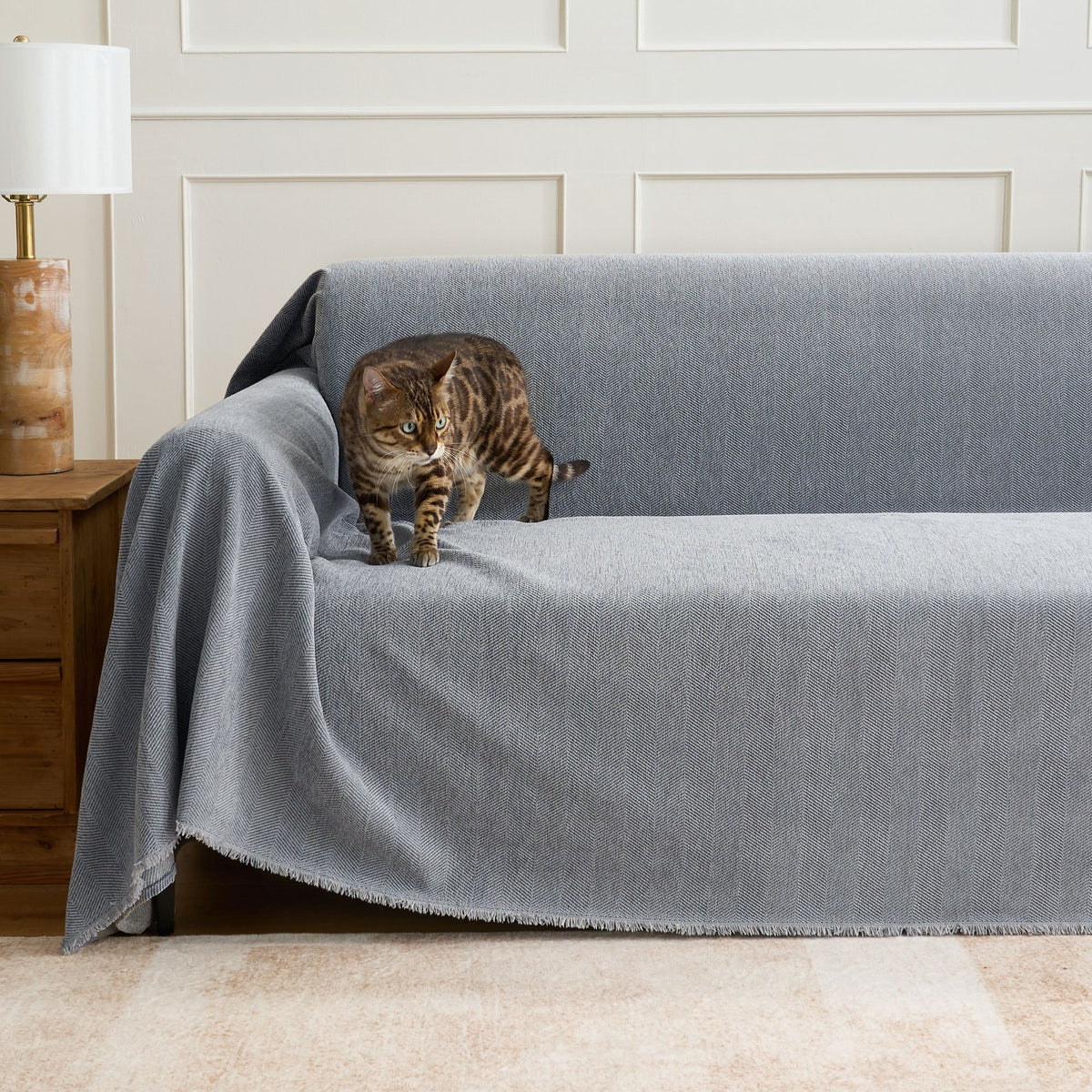 Geweven Bankhoes Visgraat Patroon Meubelbeschermer Huisdiervriendelijk Wasbaar Decoratief Sofa Woonkamer | Sulvida