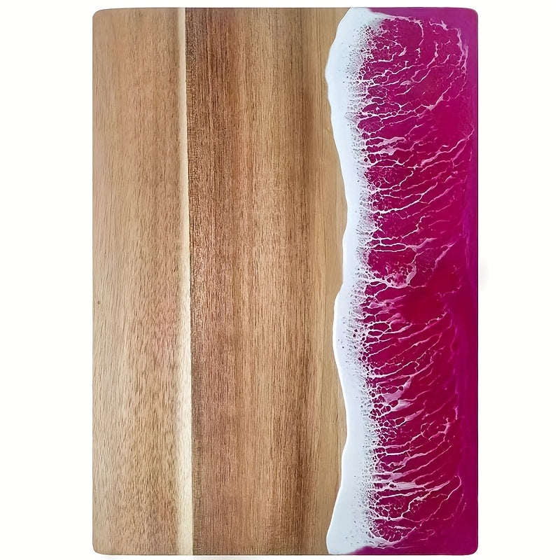 Serveerplank Acacia met Harsinlay Oceaangolven Blauw Groen Roze Rechthoekig 46×23 cm Kaasplank Snijplank Hout | Sulvida
