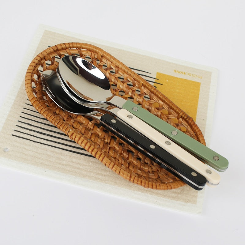 RVS Bestekset 24-delig Gegraveerd Design Zes Couverts Zwart Wit Groen Servies voor Gezinsmaaltijden Eettafel | Sulvida