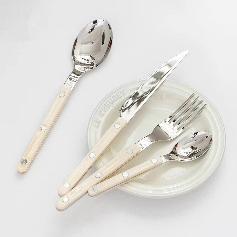 RVS Bestekset 24-delig Gegraveerd Design Zes Couverts Zwart Wit Groen Servies voor Gezinsmaaltijden Eettafel | Sulvida
