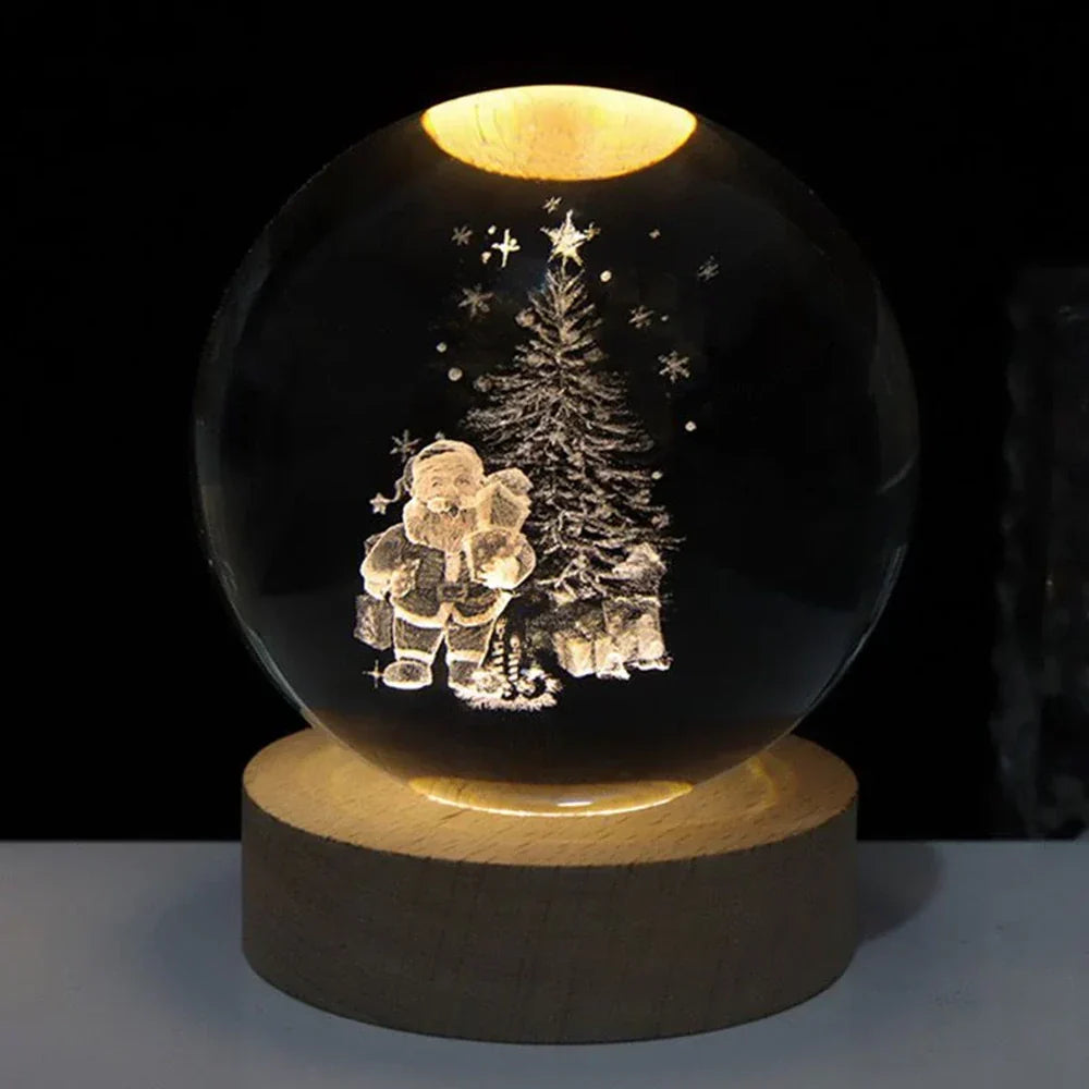 3D Kristallen Planeetlamp Met Houten Voet Warm Wit LED Verlichting Ruimtemotief Decoratieve Tafellamp | Sulvida