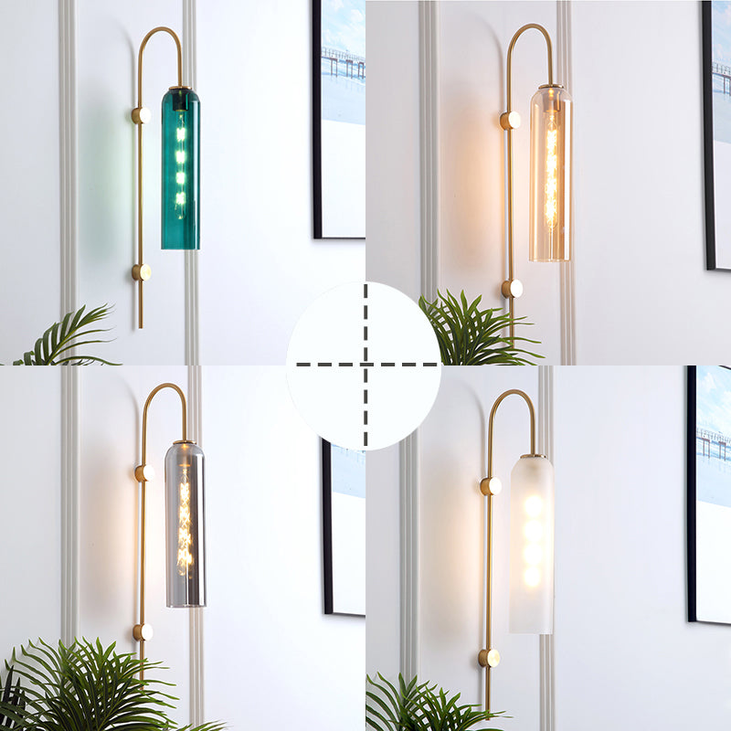 Metalen wandlamp met glazen ribbel kap rookgrijs amber groen wit zwanenhals retro woonkamer slaapkamer | Sulvida