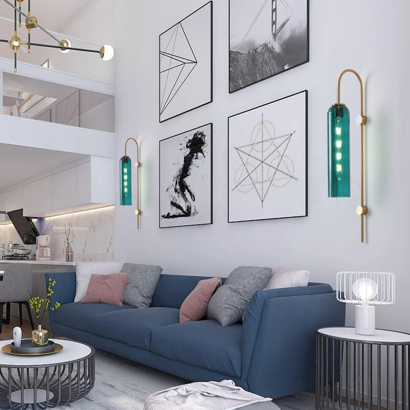 Metalen wandlamp met glazen ribbel kap rookgrijs amber groen wit zwanenhals retro woonkamer slaapkamer | Sulvida