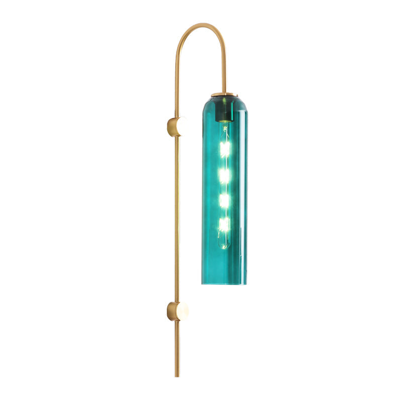 Metalen wandlamp met glazen ribbel kap rookgrijs amber groen wit zwanenhals retro woonkamer slaapkamer | Sulvida