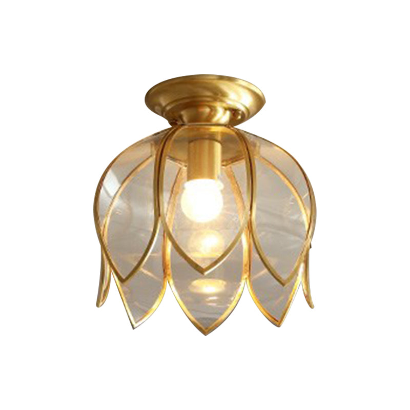 Plafondlamp Lotusvormig Glas Koloniaal Messing 23 cm Gang Entree Hal Klassieke Plafonnier Plafondverlichting E27 | Sulvida