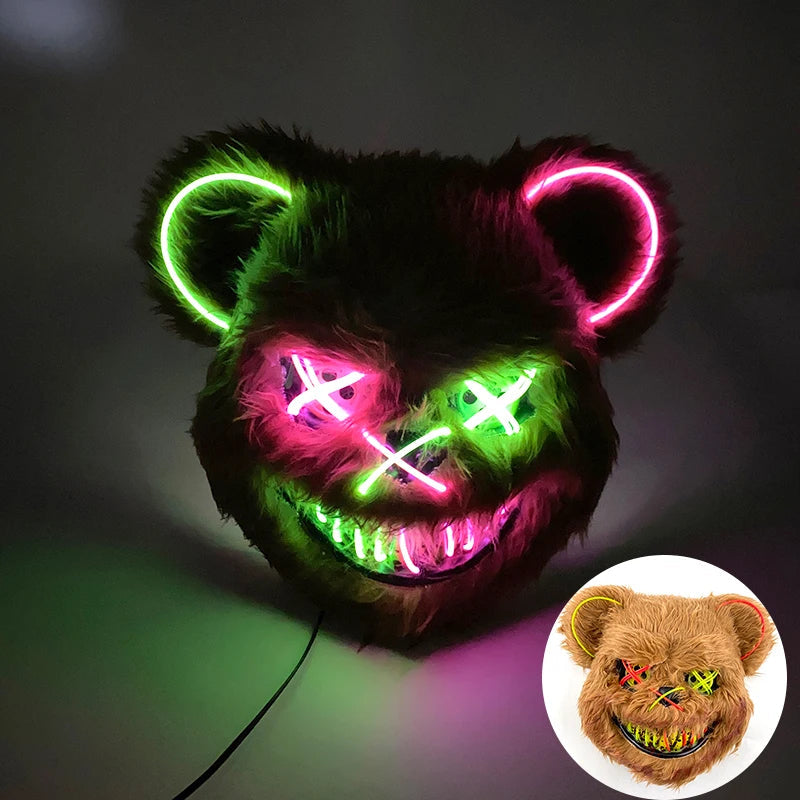 Verlicht Pluche Horrormasker Beer of Konijn met Neon Draad voor Feesten en Halloween Verkleedkleding | Sulvida