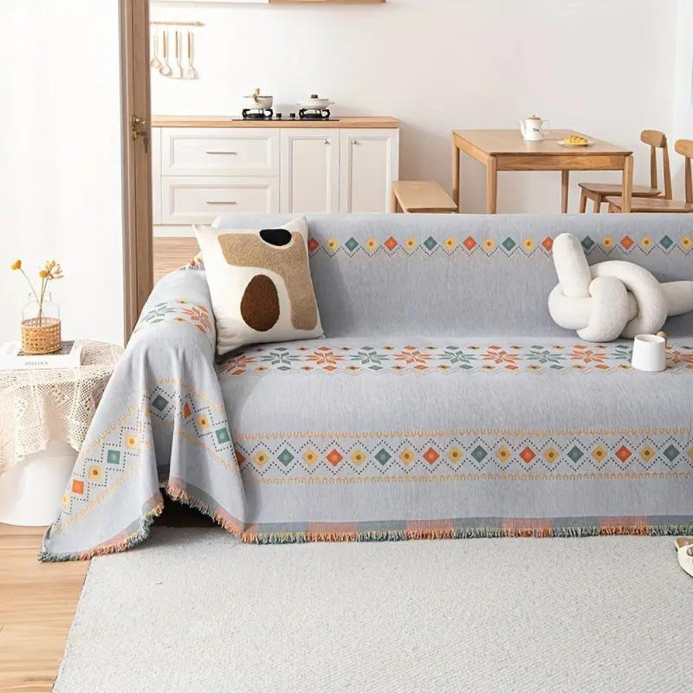 Chenille bankovertrek bohemian stijl anti-slip bescherming met decoratieve kwasten voor 1- 2- 3- 4-zits bank | Sulvida