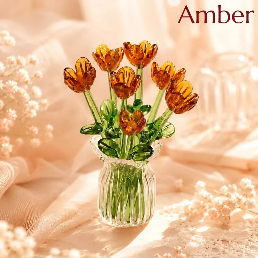 Glazen Bloemenboeket Decoratie 7 Bloemvormen Tulpen Set Handgemaakt Vaasje Pastelkleuren Tafelaccessoire | Sulvida