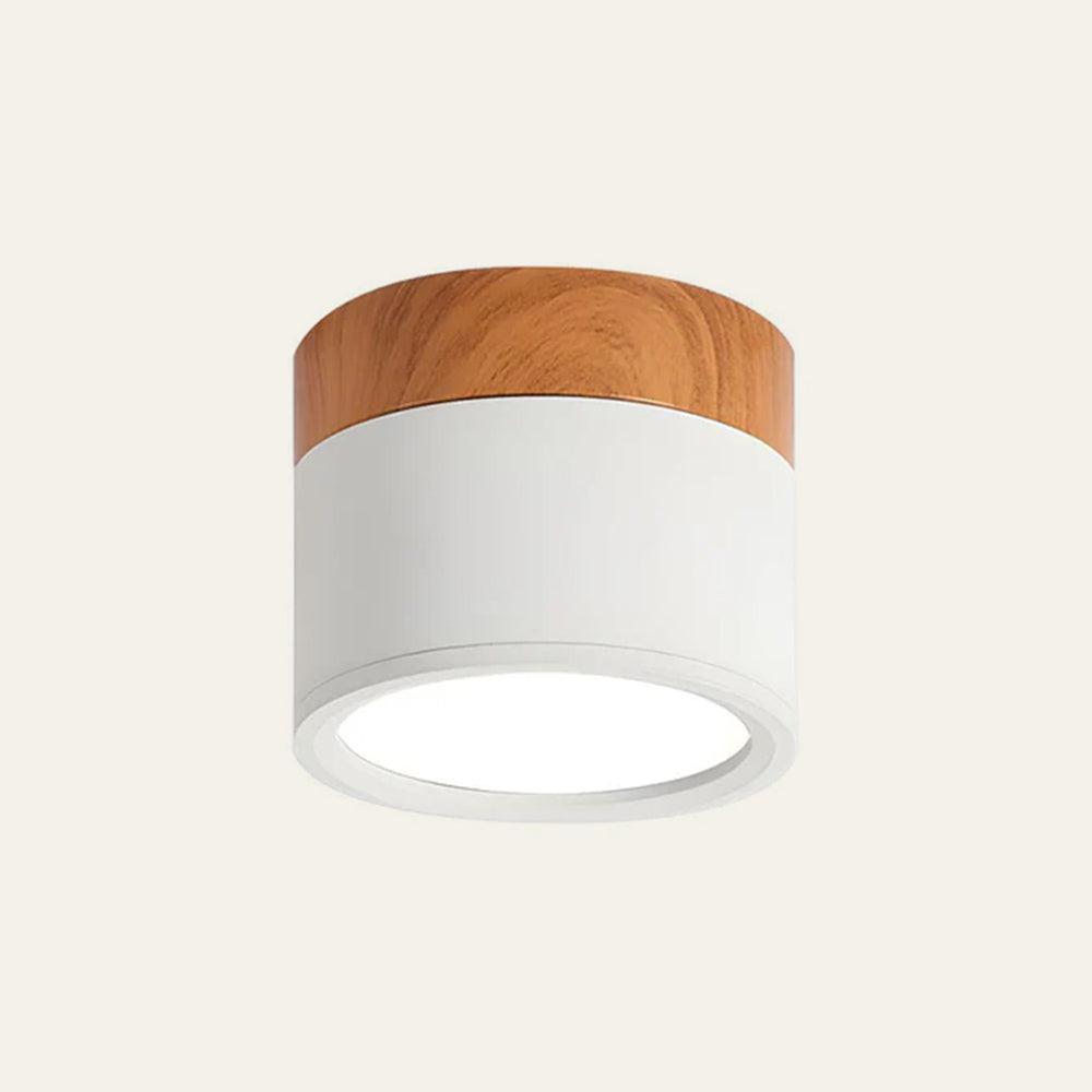 Compacte plafondspot aluminium hout rond warm wit LED verlichting hal woonkamer eetkamer modern Scandinavisch | Sulvida
