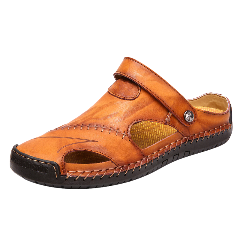 Leren Herensandalen met Gesloten Teen Zwart Bruin Beige Comfortabele Slip-on Zomersandalen voor Mannen | Sulvida
