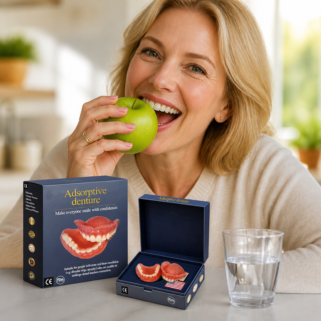 Dentier entièrement ajustable avec adhérence 12 heures et soutien de la mâchoire pour un sourire naturel et un confort optimal | Sulvida
