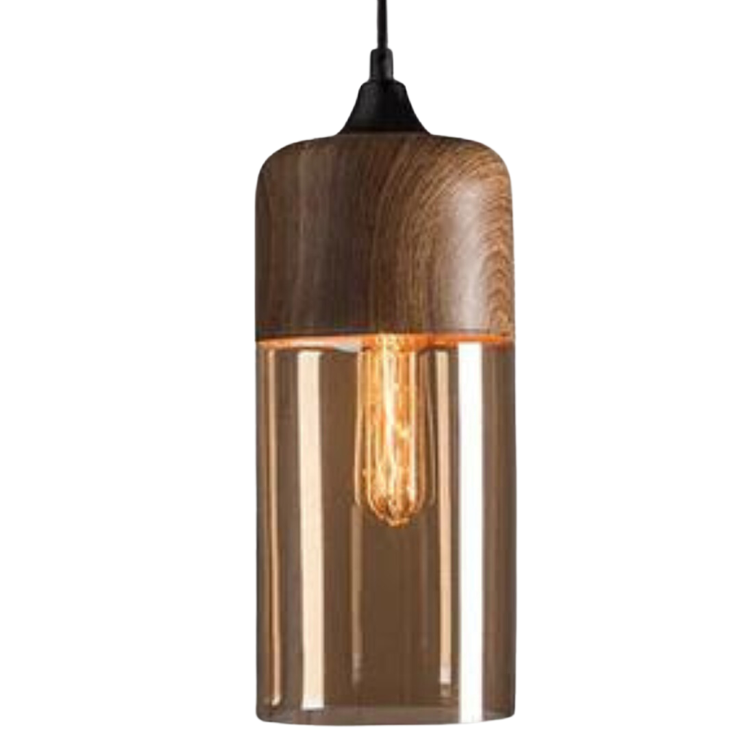 Scandinavische Hanglamp met Glazen Kap en Houtlook Armatuur – Dimbare Verlichting voor Eetkamer Woonkamer Slaapkamer – Verstelbare Hoogte en Warme Lichtverspreiding – Tijdloos Design | Sulvida