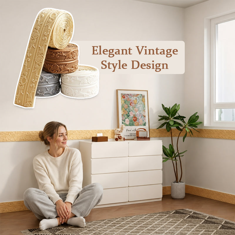 Moulure murale décorative autocollante en PVC, panneau ornemental de style vintage, 10 mètres, blanc, cuivre, or, pour murs et meubles | Sulvida