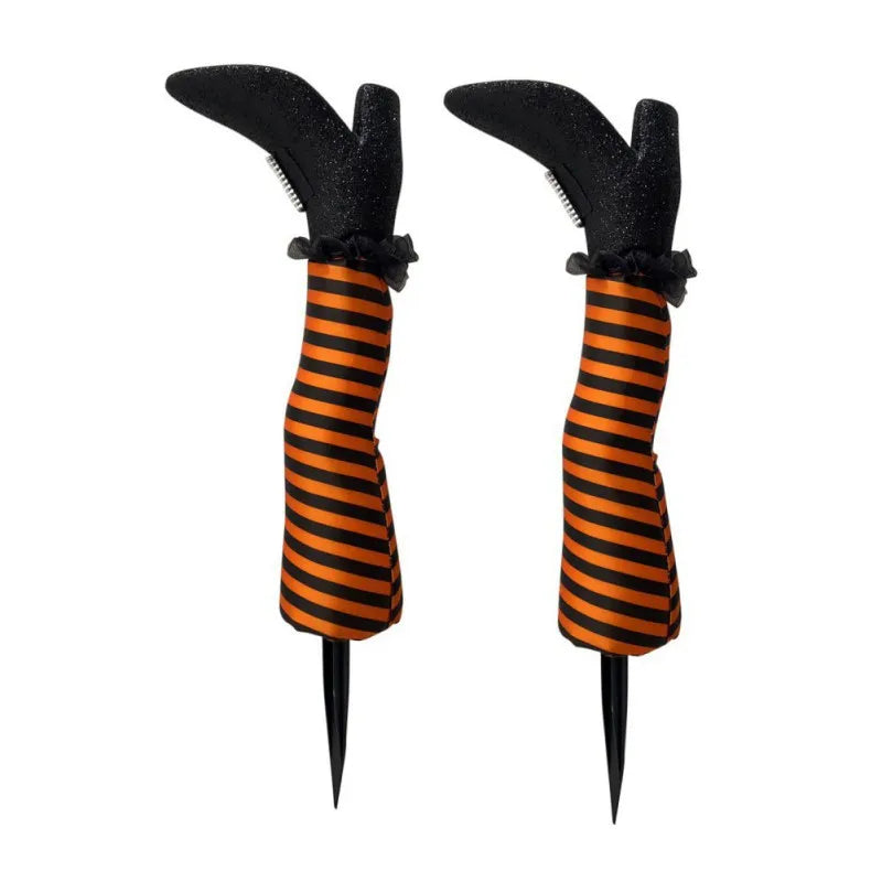 Decoratieve Heksenbenen voor Tuin 2 Stuks Ondersteboven Halloween Tuindecoratie met Gestreepte Kousen Feest | Sulvida