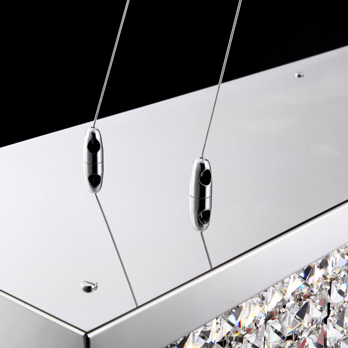 Rechthoekige kristallen hanglamp met regendruppeleffect chroom E12 fitting voor eetkamer keuken woonkamer | Sulvida