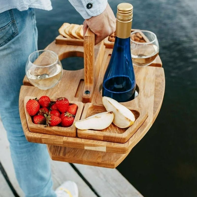Houten Wijnserveerplateau voor Picknick en Aperitief Buiten – Stijlvol Tafelblad Tuintafel Wijnplateau | Sulvida
