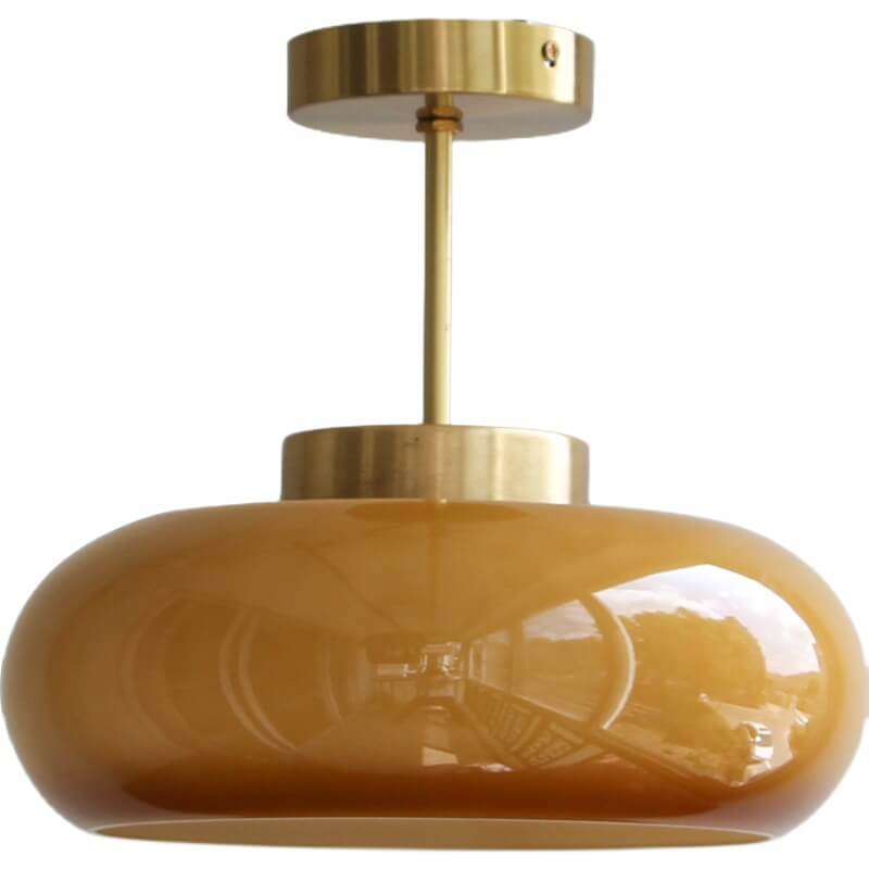 Plafondlamp geel glas messing vintage semi-flush 28cm retro plafondverlichting woonkamer slaapkamer hal | Sulvida