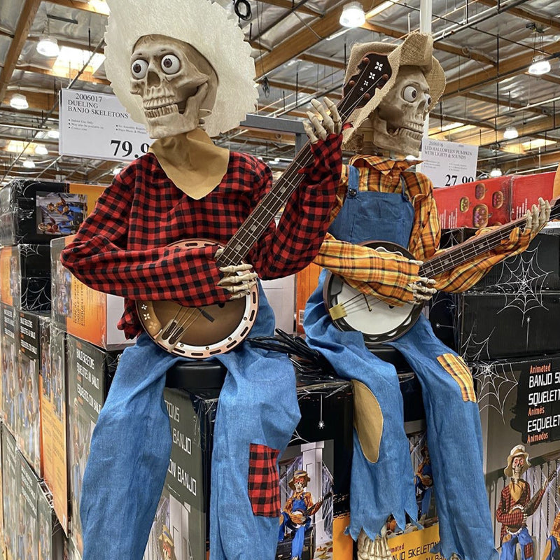 Duo de squelettes animés avec musique de banjo, décoration d’Halloween pour l’intérieur et l’extérieur, décoration de fête | Sulvida