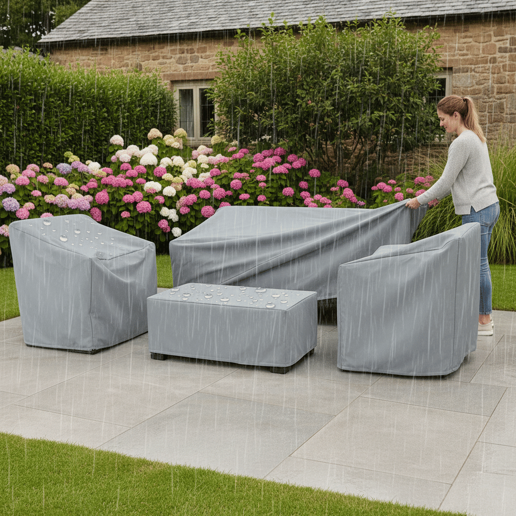 Beschermhoes voor tuinmeubels weersbestendig polyester zwart zilver waterafstotend UV-bestendig tuin terras | Sulvida