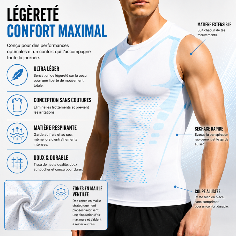 Compressie Hemd Houding Correctie Ademend Elastisch Sportondergoed Heren Zwart Wit Grijs Postuur Ondersteuning | Sulvida