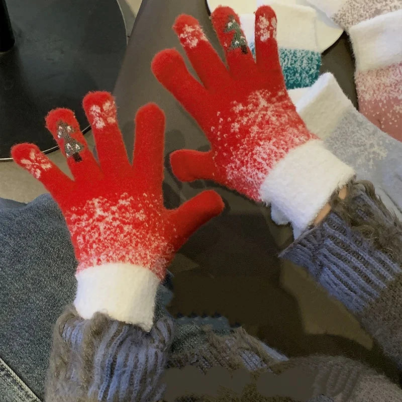Gebreide Vingerloze Handschoenen met Fleecevoering Converteerbaar Groen Rood Wit Winter Warm Dames Heren | Sulvida