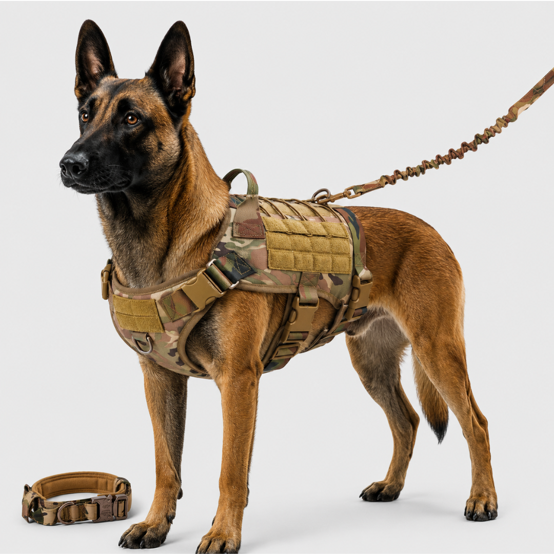 Ensemble de harnais tactique réglable pour chien avec poignée et laisse – gilet de style militaire pour le dressage et les promenades canines | Sulvida