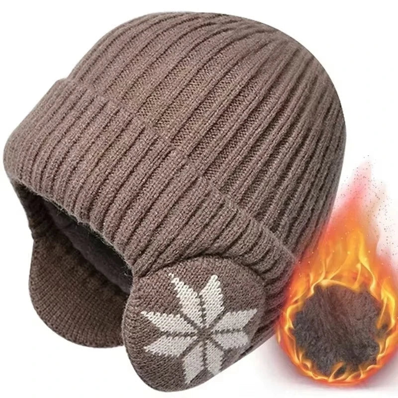 Gebreide Wintermuts met Oorwarmers Unisex Geruit Patroon Zachte Fleece Voering Rekbaar Warm Wintersport | Sulvida