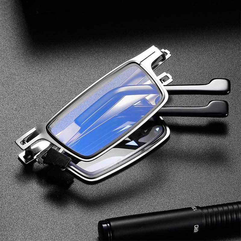 Inklapbare Leesbril met Blauwe Lichtfilter Ronde Titanium Montuur Ultralicht Opvouwbaar Presbyopie Bril Leesglas met Etui Plano tot +4.0 | Sulvida