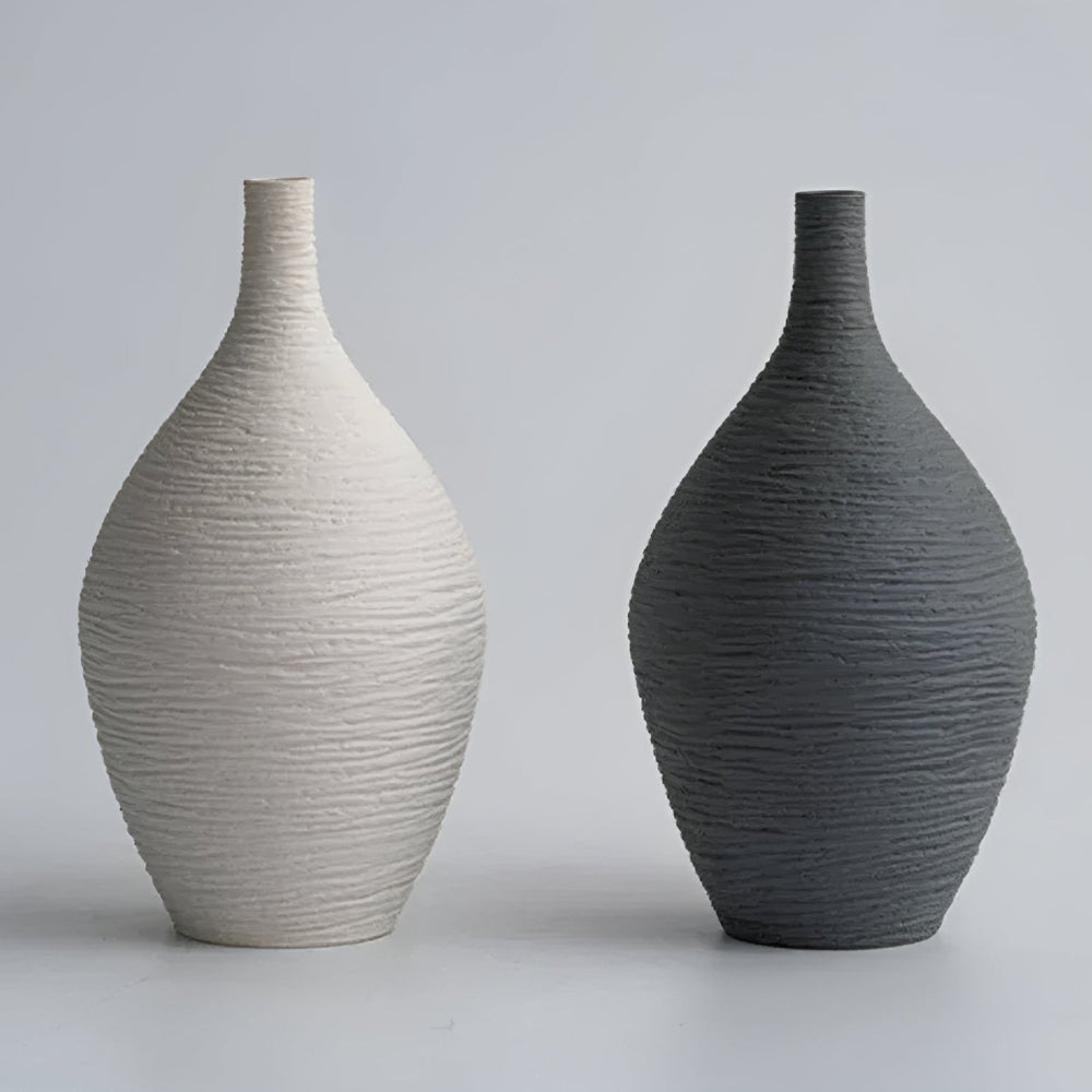 Handgemaakte Keramiek Vaas Zwart Wit Mat Scandinavisch Design voor Droogbloemen & Kunstbloemen Tafel Decoratie | Sulvida