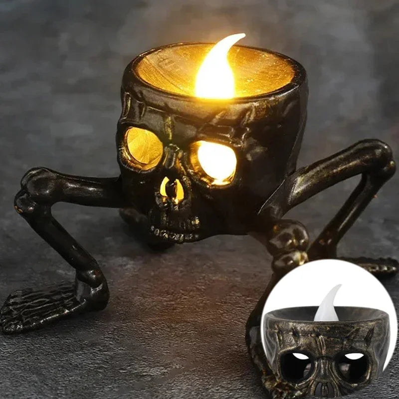 LED Schedel Kaarslicht Set Skelethand Zwart Halloween Nachtlampje Spookhuisdecoratie Feestverlichting | Sulvida