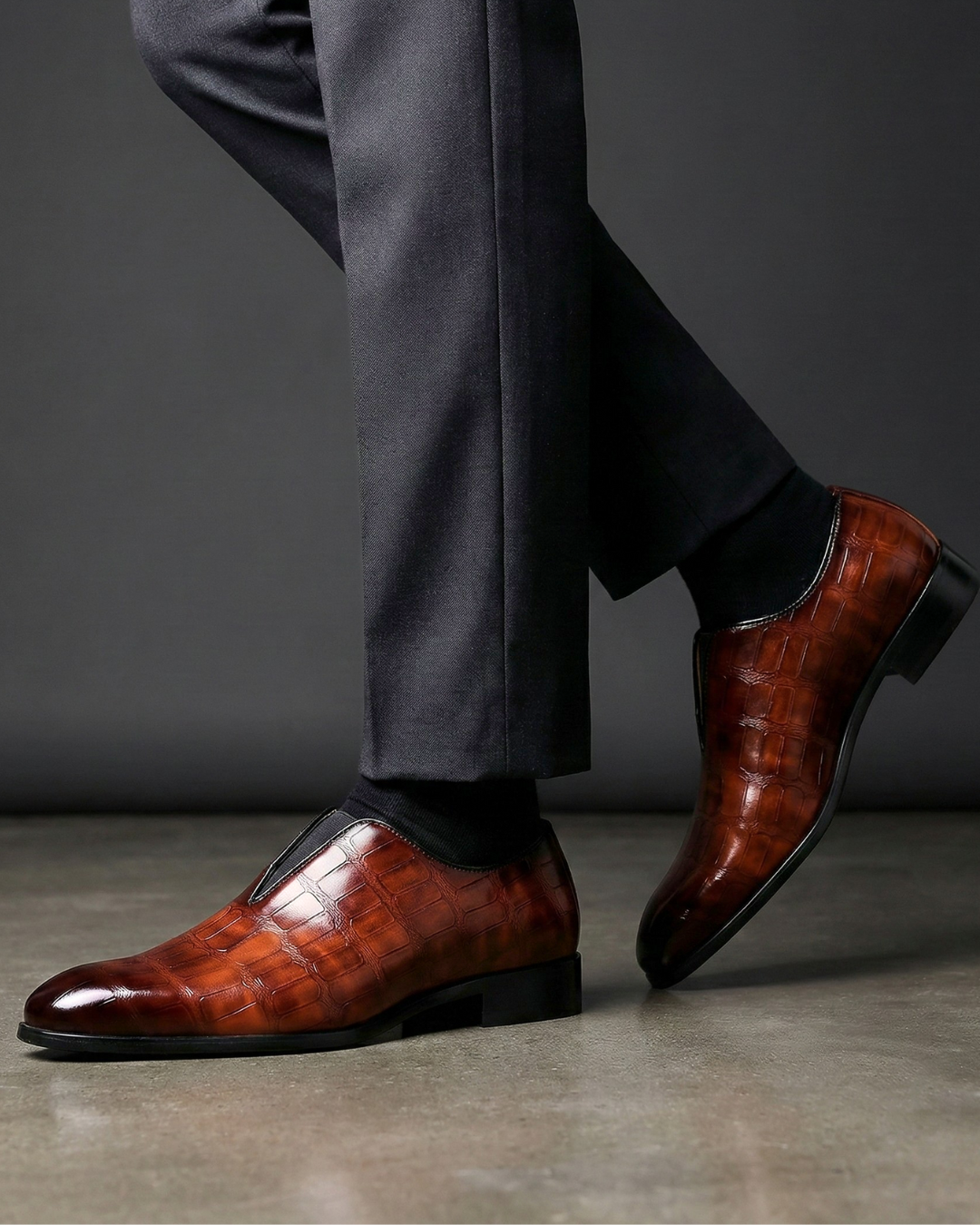 Leren Instapper Heren Crocoprint Gepolsterde Binnenzool Casual Zakelijk Klassieke Loafer Comfortschoenen | Sulvida