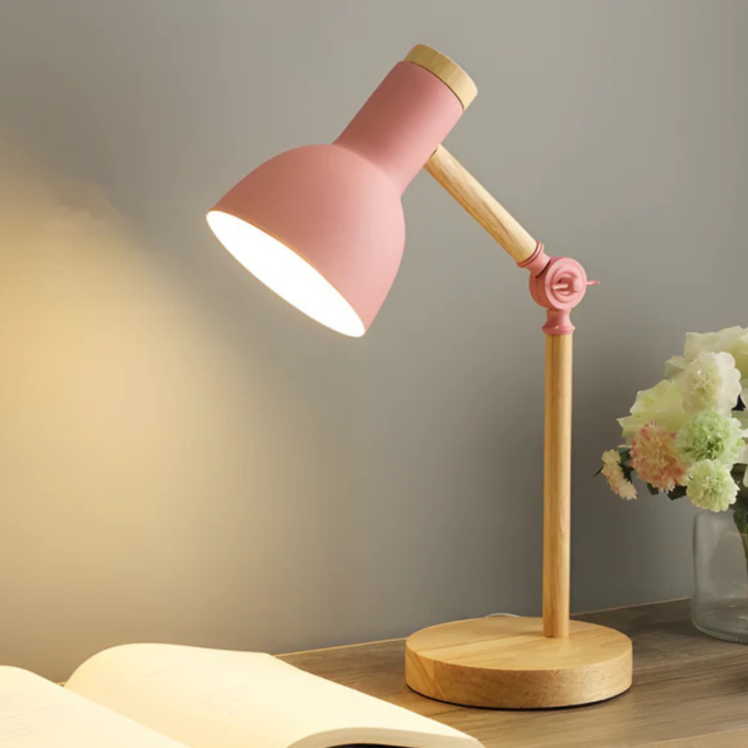 Lampe de table réglable en bois et métal, lampe de bureau LED, lampe de lecture, blanc chaud ou froid, éclairage à intensité variable, lampe d’ambiance | Sulvida