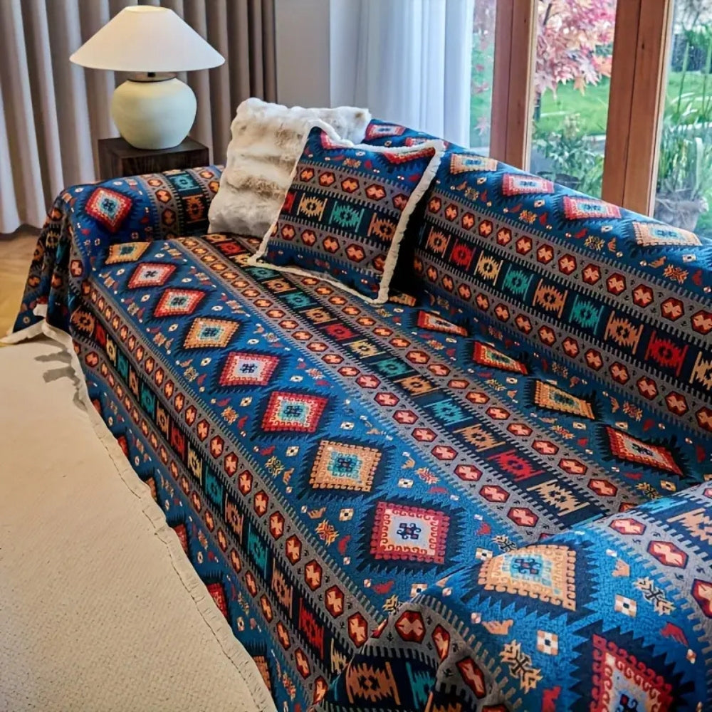 Boho Bankhoes Jacquard Vintage Patroon Geometrisch Katoen Linnen Bescherming Huisdier 180x130 tot 180x340 | Sulvida