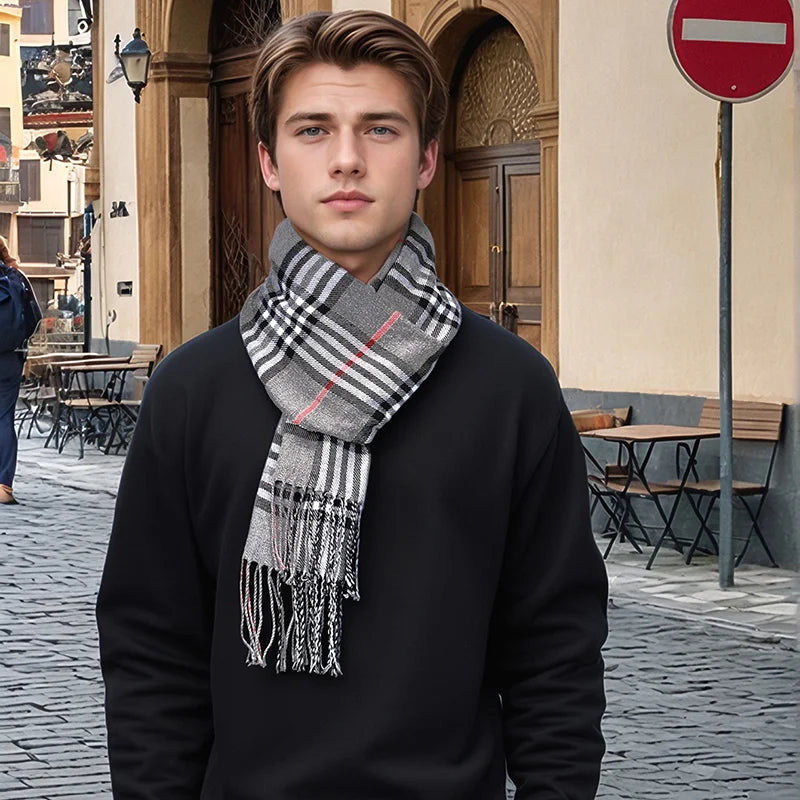 Luxe Geruite Sjaal Cashmere Winter Heren Dames – Katoenen Wintersjaal met Franjes Warm Klassiek Design | Sulvida