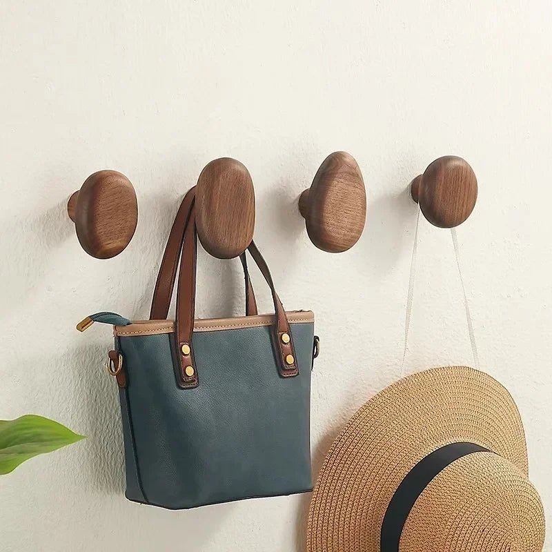 Wandkapstok Hout Natuurlijk Set 4 Stuks Organisch Design Kiezelstenen Massief Hout Handgemaakt Hal Entree | Sulvida