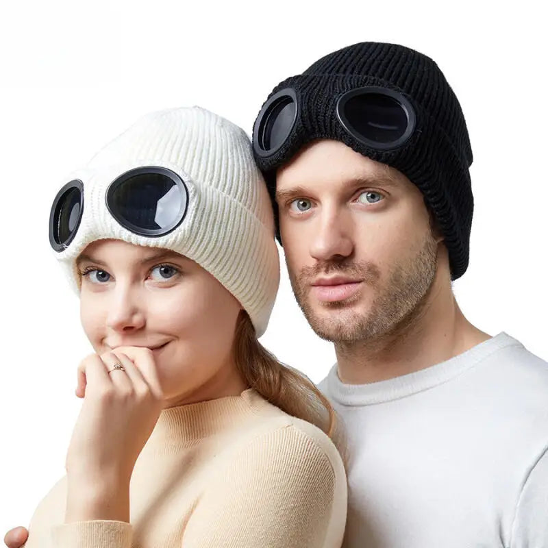 Unisex Gebreide Muts met Geïntegreerde Skibril – Zachte Wintermuts voor Wintersport Snowboarden en Koude Dagen | Sulvida