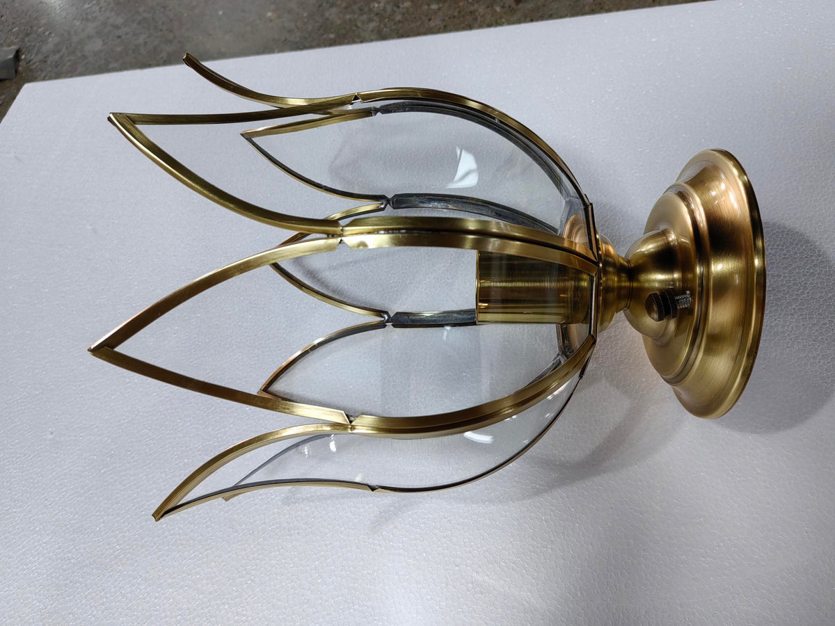 Plafondlamp Lotusvormig Glas Koloniaal Messing 23 cm Gang Entree Hal Klassieke Plafonnier Plafondverlichting E27 | Sulvida