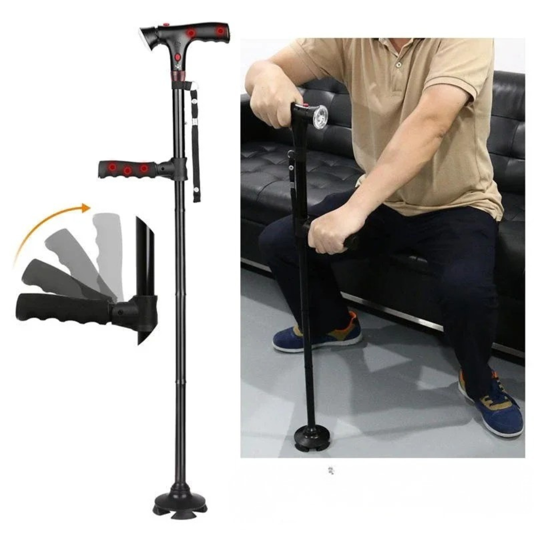 Opvouwbare Wandelstok met 4 Steunpoten Aluminium Loophulp met LED-verlichting Verstelbaar Instelbaar | Sulvida