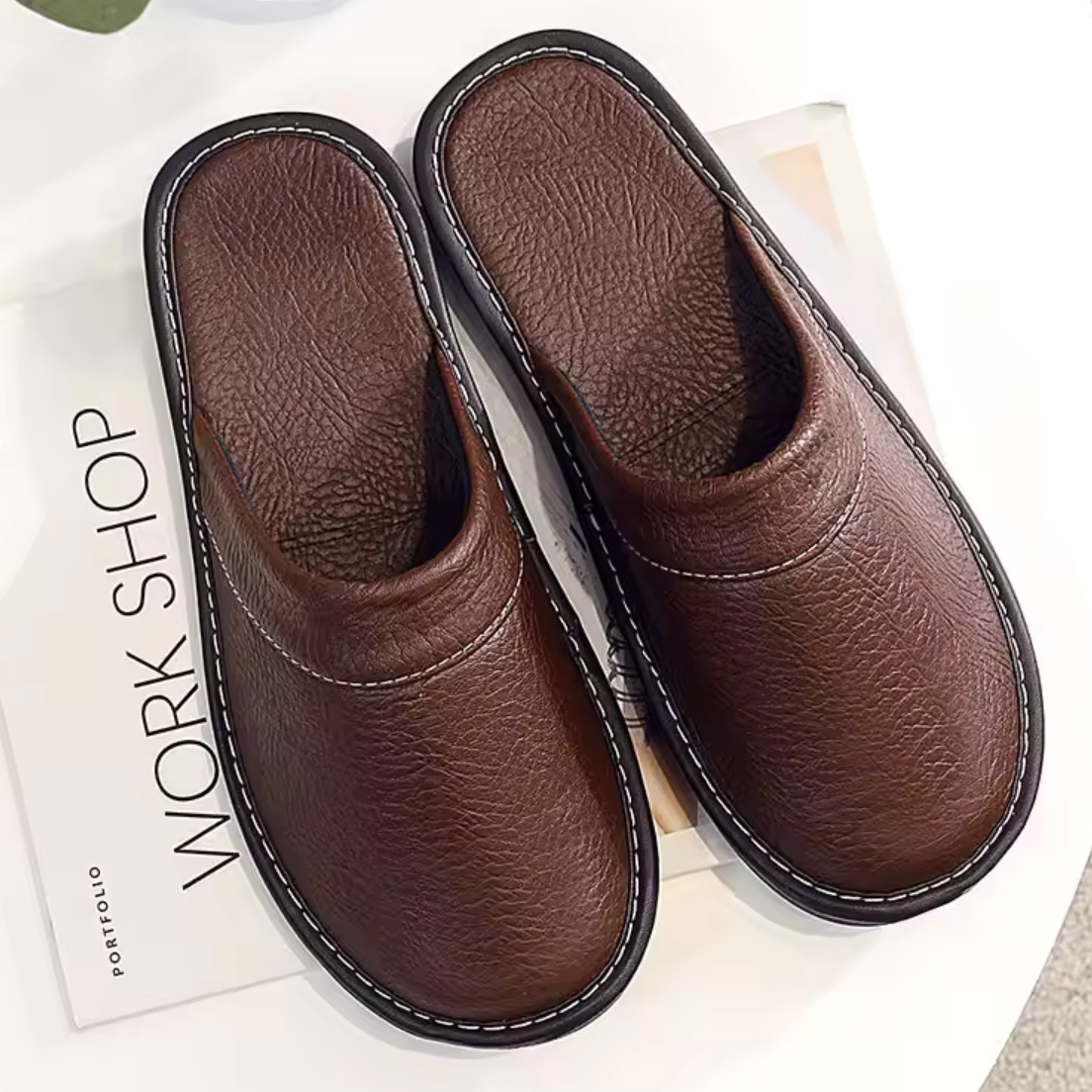 Leren Heren Instappers Open Hiel Antislip Zool Binnenhuis Comfortabel Pantoffels Zwart Bruin Slippers | Sulvida